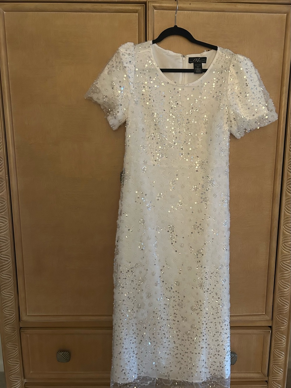 Milly White Sequin Short-Sleeve Shift Dress